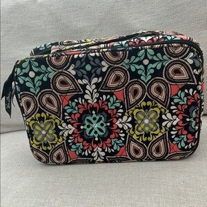 Vera Bradley Coral, Brown, Yellow and Green Quilted Cosmetic Bag